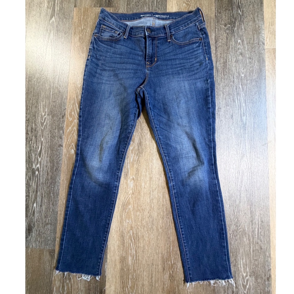 Old Navy Curvy Profile Jeans Women 6 Short Blue Mid Rise Raw Fringe Hem